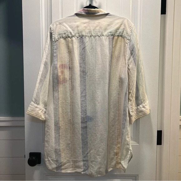 Chico’s Multi-Colored Striped No Iron Long Sleeved Linen Tunic. Chico’s Size 3.5 - Picture 3 of 8